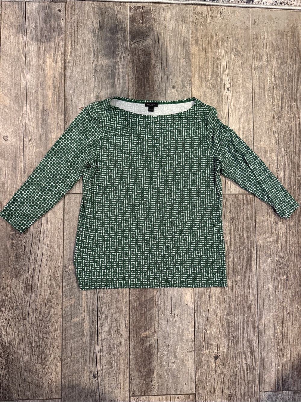 Ann Taylor Green Geometric Boatneck Long Sleeve Top